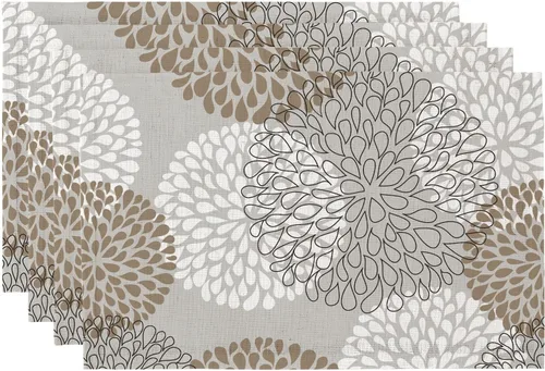 Vista 12 de QIYI Juego de 6 manteles individuales bohemios de 12 x 18 pulgadas, manteles individuales florales de tela de lino para cocina y comedor, manteles