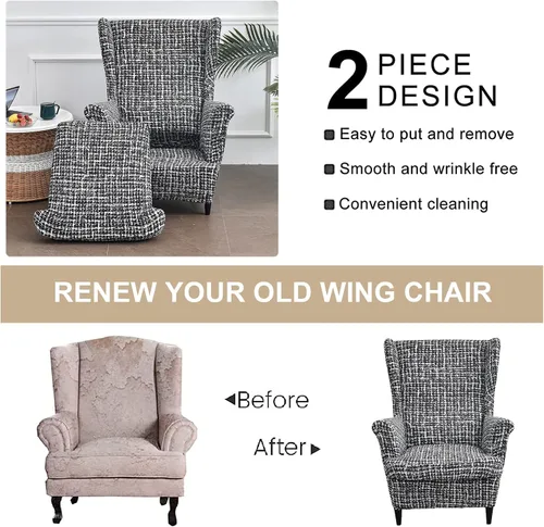 Vista 42 de Eco-Ancheng Funda para silla Wingback, 2 piezas, respaldo de ala, fundas de elastano para sillón con respaldo de ala, fundas para sillón con parte