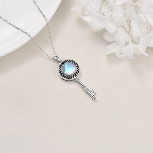 Vista 3 de TIGER RIDER Collar giratorio de piedra lunar con llave de plata esterlina 925 regalos de joyería, Plata esterlina