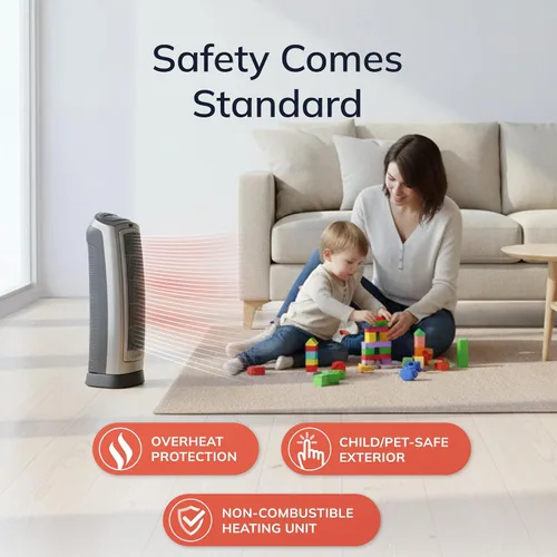 Vista 4 de Lasko Calentador de torre de cerámica digital oscilante para el hogar con termostato ajustable, temporizador y control remoto, 23 pulgadas, 1500 W