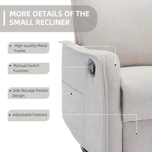 Vista 4 de PELUMY Silla Reclinable Mecedora Giratoria 360 para Adultos, Silla Mecedora de Guardería con Calor y Masaje, Silla Reclinable Deslizante para Beige