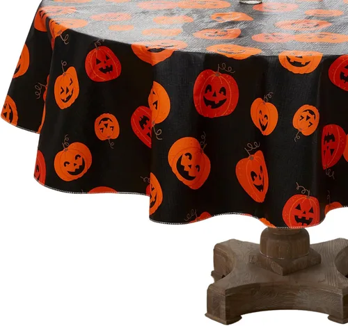 Vista 8 de Serafina Home Mantel de vinilo de Halloween: vinilo PEVA con mantel de respaldo de franela reutilizable (Jack O Lantern, 52 "x 70")