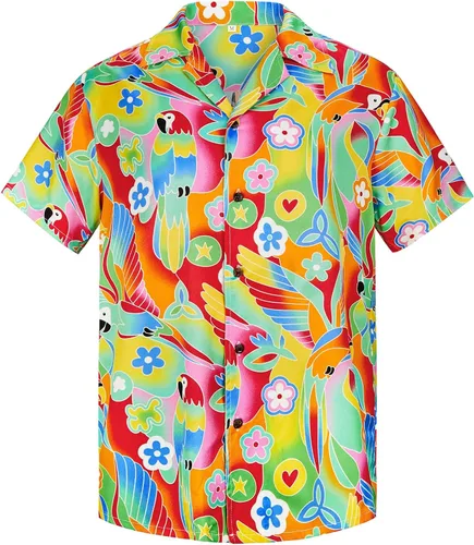 Vista 14 de Camisa hawaiana para hombre, con estampado floral, cómoda, con botones, casual, manga corta, ropa de playa para hombre