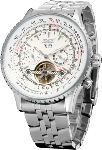 Vista 8 de Forsining Reloj de pulsera tourbillon para hombre, de cuerda automática, resistente al agua, de acero inoxidable, con calendario
