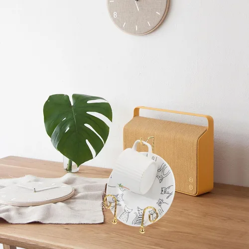Vista 5 de Cabilock Organizador de tazas de té chapado en Europa y soporte de exhibición de platillo, paquete de 2 soportes de metal para platillos de mesa