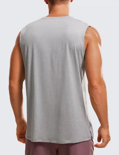 Vista 2 de CRZ YOGA Camiseta sin mangas de entrenamiento para hombre, de secado rápido, elástica, para natación, atlética, gimnasio, correr, playa, camiseta