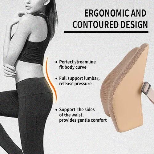 Vista 3 de Almohada de apoyo lumbar de espuma viscoelástica para coche - Soporte para la espalda para asiento de coche (Beige)