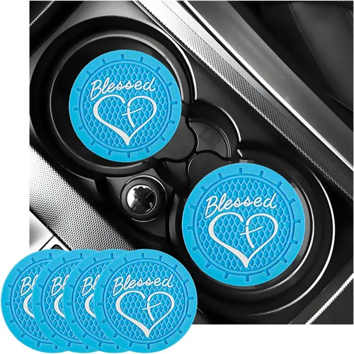Vista 26 de KVAEY 2 PCS Posavasos para Portavasos de Coche, 2.76 Pulgadas Alfombrillas Antideslizantes para Bebidas del Vehículo con Linda Cruz Bendita