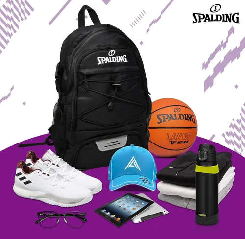 Vista 7 de Spalding Mochila deportiva de baloncesto Mochila grande negra con compartimento para zapatos y pelotas Regalos para jugadores de baloncesto