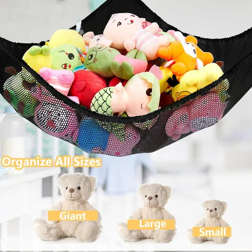 Vista 4 de Hamaca de red de juguetes jumbo para animales de peluche, esquina de pared de KOHUIJOO extra grande para niños y niños
