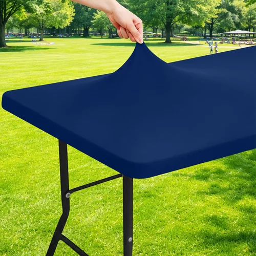 Vista 15 de Moosfor Mantel rectangular de elastano de 4 pies, manteles elásticos ajustables para pícnic, funda elástica y lavable para mesa de patio para Azul