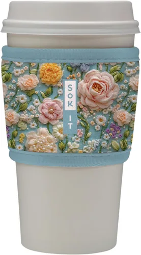 Vista 86 de Sok It HotSok Coffee & Tea - Funda de neopreno con aislamiento reutilizable (floral abstracto)