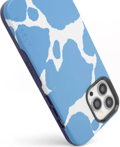 Vista 3 de Casely Funda para iPhone 13 Pro Estado de Ánimo Actual Estampado de Vaca Azul Claro Compatible con MagSafe Diseño de Protección Audaz
