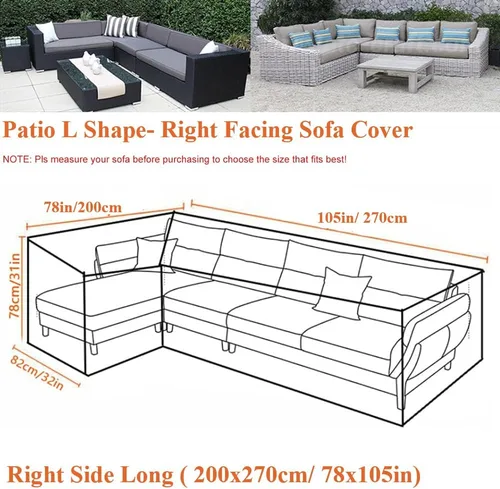 Vista 2 de Funda de sofá seccional para muebles de patio, resistente a la intemperie, resistente a la intemperie, 420D, Oxford, para exteriores, en forma de L