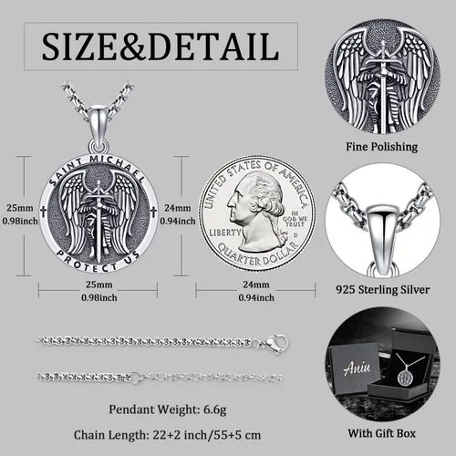 Vista 2 de Aniu Collar de plata de ley S925, San Miguel, San Cristóbal, San Benito, San Juda, Crucifijo de Jesús, San Uriel, Arcángel Rafael, San Patricio, San