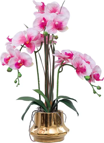Vista 7 de CXGS Planta de orquídeas artificiales de 20.9 pulgadas, orquídeas artificiales de tacto real en jarrón de cerámica, arreglo floral de Phalaenopsis