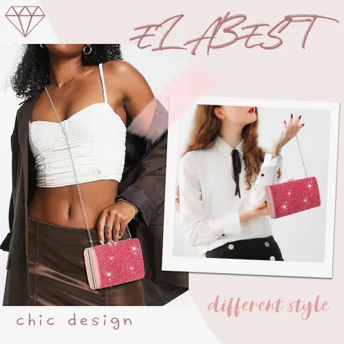 Vista 3 de ELABEST Bolso de mano de noche con purpurina con diamantes de imitación, bolso cruzado para bodas y fiestas para mujeres y niñas