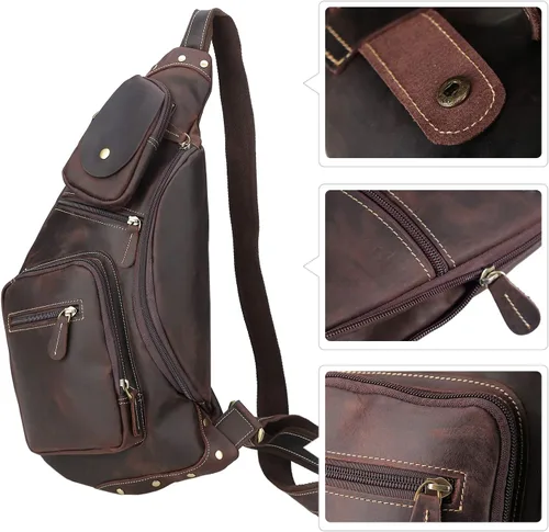 Vista 7 de Polare - Mochila táctica de cuero de grano completo para acampar al aire libre