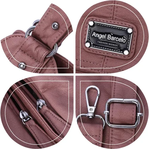 Vista 131 de Angel Barcelo - Bolsa de hombro amplia para mujer, diseño Hobo, cuero lavado
