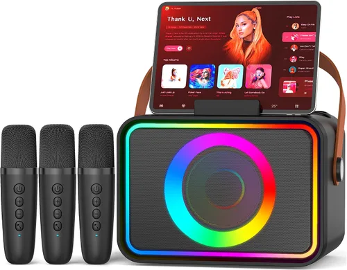 Vista 8 de Máquina de karaoke para niños y adultos, altavoz Bluetooth, 2 micrófonos Negro