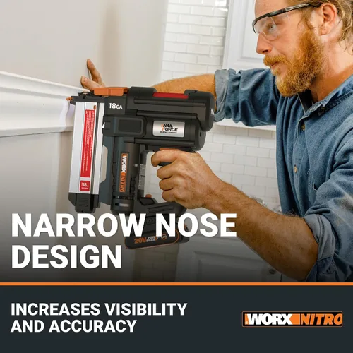 Vista 8 de Worx Nitro Clavadora Brad Inalámbrica de 20V 18GA, Pistola de Clavos Inalámbrica, Pistola de Clavos a Batería, Hasta 2 Pulgadas, Liberación