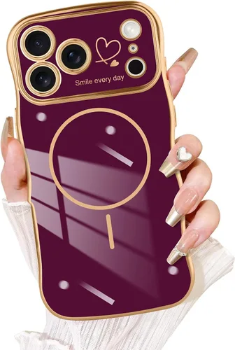 Vista 17 de Fiyart - Funda diseñada para iPhone 16 Pro, marco de onda lindo con forma rizada, corazones de amor chapados para mujeres y niñas, protección