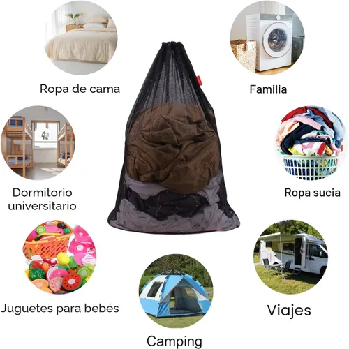 Vista 3 de Paquete de 2 bolsas de malla para lavandería, bolsa de 24 x 36 pulgadas con cordón resistente, fábricas, universidad, dormitorio, viajes y Negro