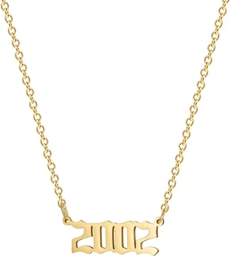 Vista 27 de Collar de acero inoxidable chapado en oro de 18 quilates, con número de cumpleaños, aniversario, joyería memorable para mujer