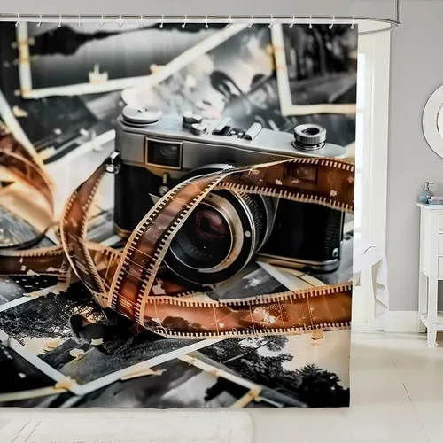 Vista 27 de Homewish Theater Cinema Poster Shower Curtain Set,Retro Movie Bathroom Curtain,Kids Girls Teens Popcorn Waterproof Fabrics Movie Night Bathroom