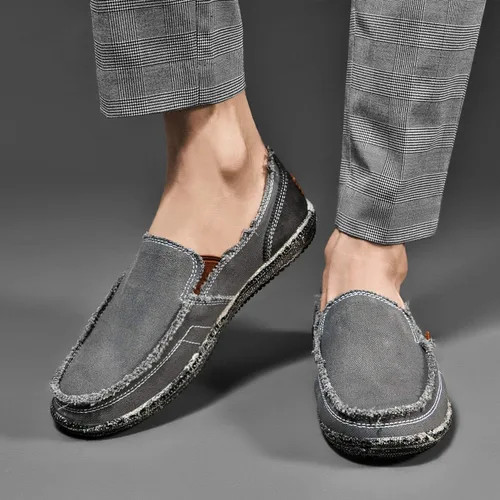 Vista 6 de CASMAG Zapatos de tela para hombre, estilo casual, zapatos de lona antideslizantes para ocio, estilo vintage, zapatos náuticos planos