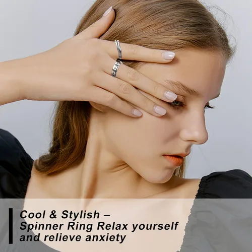 Vista 3 de BiCINE Anillo para la ansiedad para mujeres y hombres 8 unidades anillos para la ansiedad de acero inoxidable anti ansiedad anillos giratorios