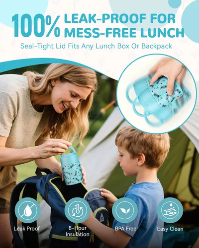 Vista 5 de Termo de sopa de 10 onzas para alimentos calientes, tarro de alimentos aislado para niños con cuchara, boca ancha, contenedor de almuerzo de acero