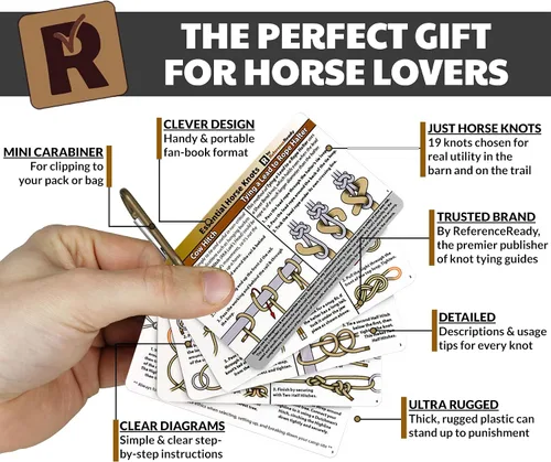 Vista 2 de ReferenceReady Tarjetas de Nudo de Caballo – Guía de Bolsillo para 19 Paquetes y Nudos de Montar a Caballo - Cosas de Caballo para Niñas y Niños