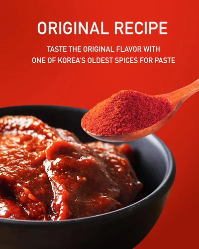 Vista 3 de Chile rojo coreano, gochugaru, pimiento picante, en polvo fino.