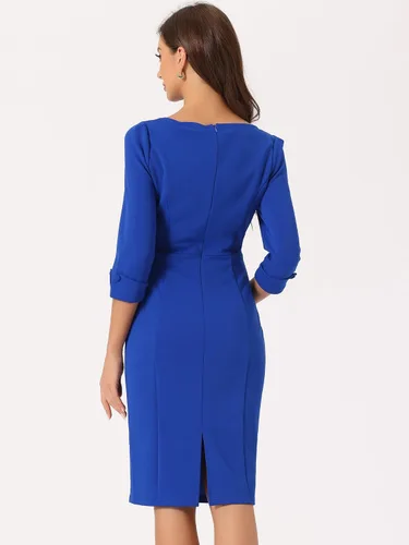 Vista 3 de Allegra K Vestido de tubo retro vintage de los años 50 para mujer, manga 34, vestido de trabajo casual