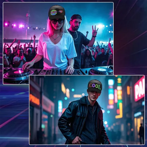 Vista 3 de Sombreros LED, pantalla LED, gorras de béisbol con control de aplicación Bluetooth, compatible con texto, patrones, animaciones para fiestas, bares
