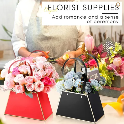 Vista 6 de Fuutreo 12 bolsas de regalo de flores de graduación para ramos, cajas portátiles para arreglos florales con asa, bolsas impermeables para envolver