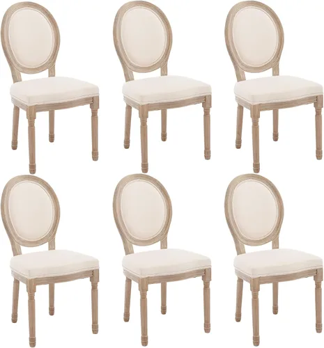 Vista 38 de Kmax Sillas de comedor estilo granja, patas de madera marrón, elegantes sillas de cocina copetudas, sillas de dormitorio francesas desgastadas