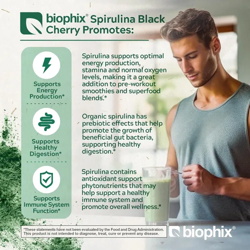 Vista 2 de biophix Polvo orgánico de espirulina de 2.2 libras, sabor a cereza negra, superalimento rico en proteínas, rico en nutrientes, potente antioxidante