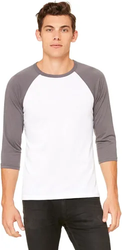 Vista 21 de Bella + Canvas - Camiseta de béisbol unisex con manga 3/4 (3200) DEEP HTHR/NEGRO Blanco/Negro