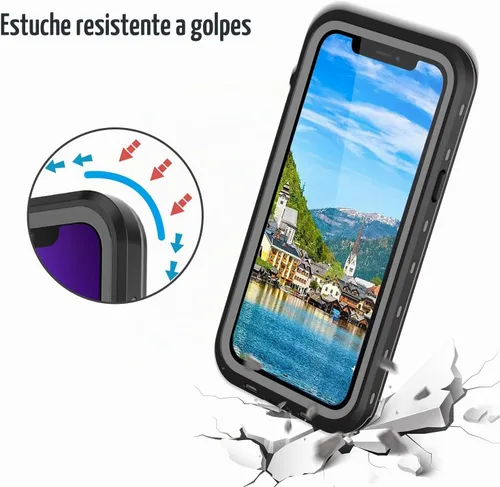 Vista 3 de Funda para teléfono impermeable Compatible con iPhone 13, Funda de teléfono a prueba de agua, golpes y polvo IP68 con protector de pantalla Negro