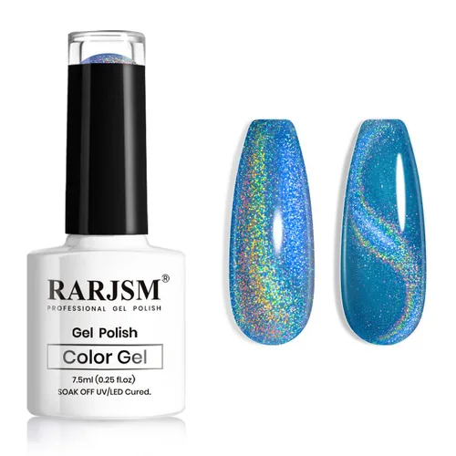 Vista 15 de RARJSM Esmalte de uñas de gel con purpurina holográfica plateada, efecto arcoíris galáctico, universal, sin imán, para secado con lámpara UV o LED