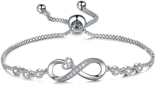 Vista 11 de Desimtion Infinity Bracelets for Women, Adjustable fits All Wrists Plata_Infinity