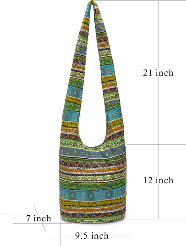 Vista 92 de Bolsa de hombro para mujer, de lona en estilo hippie/bohemio para llevar cruzada al hombro, disponible en diferentes colores y estampados