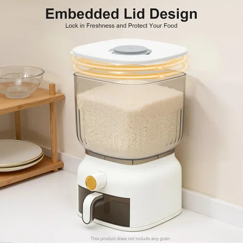 Vista 5 de Dispensador de arroz de 13.2 lbs, contenedor grande de almacenamiento de granos sellados con taza de arroz, dispensador de alimentos, organizador