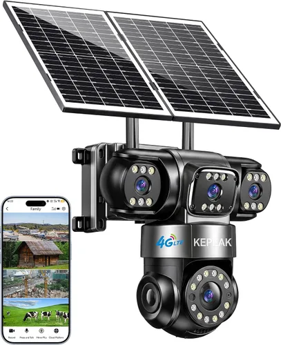 Vista 10 de KEPEAK Cámara de seguridad solar inalámbrica para exteriores, cámara PTZ de triple lente, inclinación panorámica de 360°, visión nocturna a