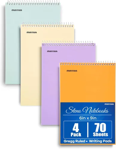 Vista 11 de Mintra Office Steno Books Set - Top-Spiral Bound, Narrow Ruled, White Tint Sheets, Poly Pastel Covered Notebooks for Office & School, Colorful
