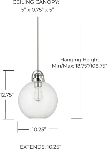 Vista 2 de Capital Lighting 4641PN-136 Dean - Colgante de globo de cristal transparente urbano e industrial, 1 luz de 100 vatios, 13 pulgadas de alto x 10
