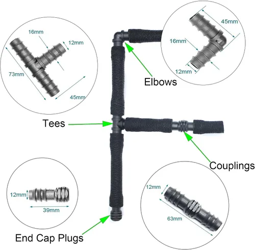 Vista 2 de Accesorio de manguera de remojo, kit de accesorios de manguera de jardín para tubería de 1/2 pulgada, conector de ajuste rápido de riego, adaptador