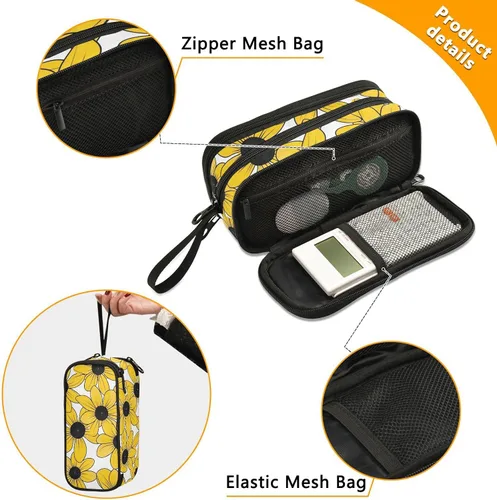 Vista 2 de Nylon Pencil Bags For Kids Black-eyed Susan Simple Line Art Valentinesnes High Capacity Big Zipper Pencil Case School Stationery for Office Adults